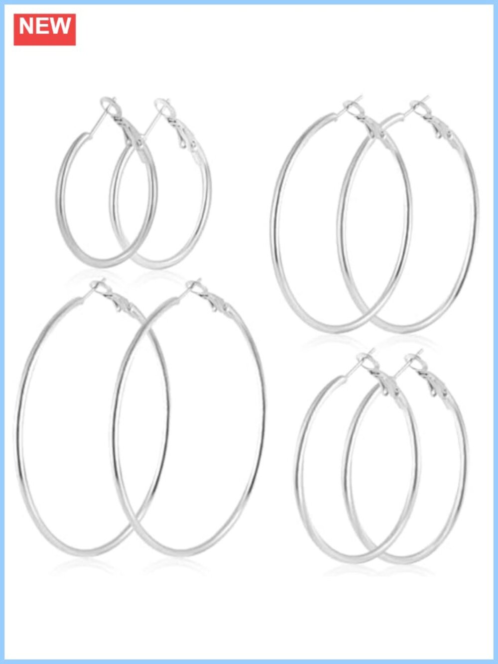 Stainless Steel Hoop Earrings Set 4 Pairs Hypoallergenic Click Top